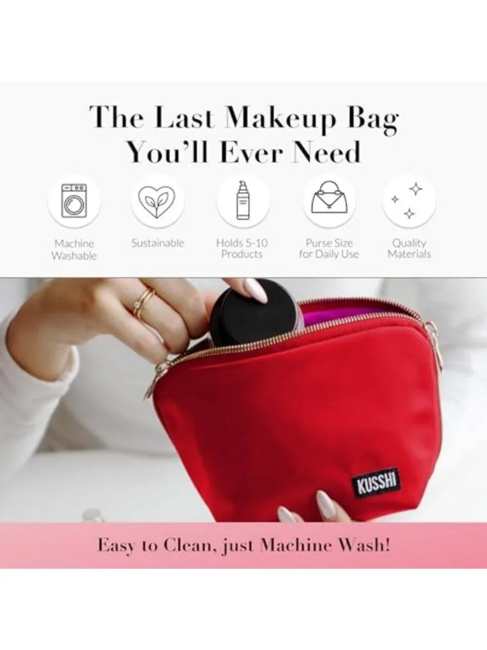Versatile Washable Travel Makeup Bag for Purse - Everyday Use, Candy Apple